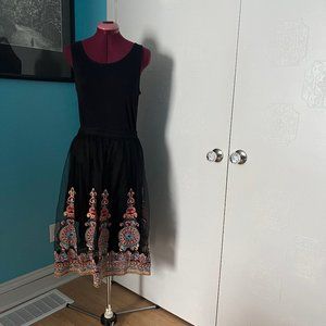 Long, Black Skirt with Embroidery